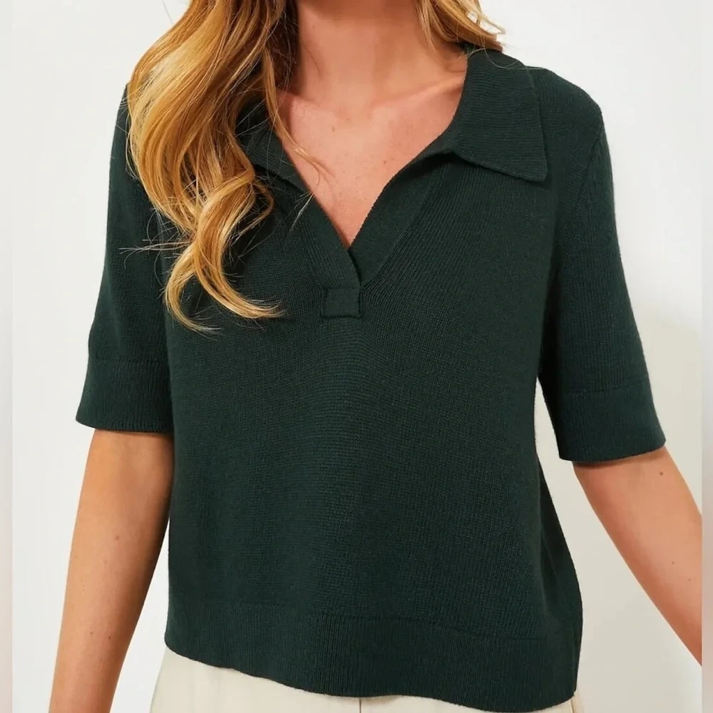 Tuckernuck Short Sleeve Sweater Knit Polo Relaxed Fit Deep Green Cozy Preppy S